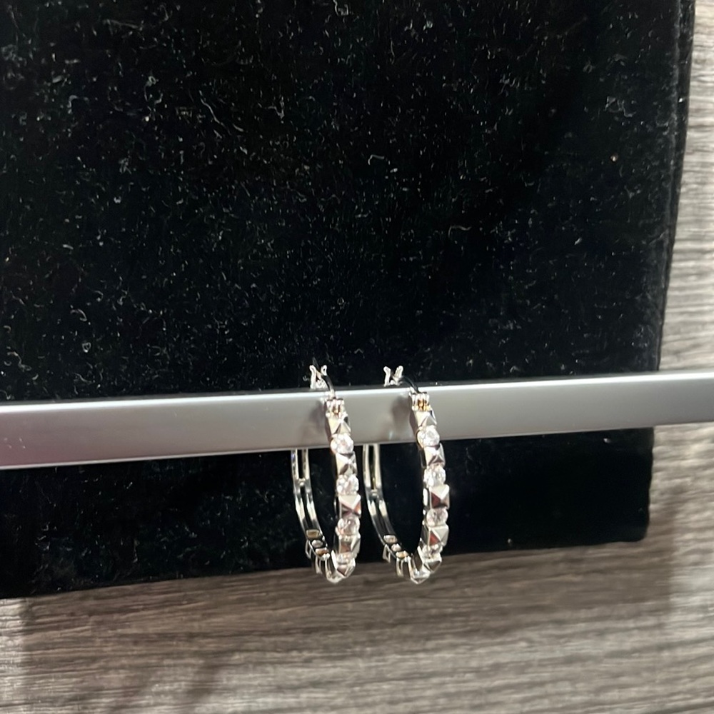 Sterling Silver Rhinestone Hoop Earrings